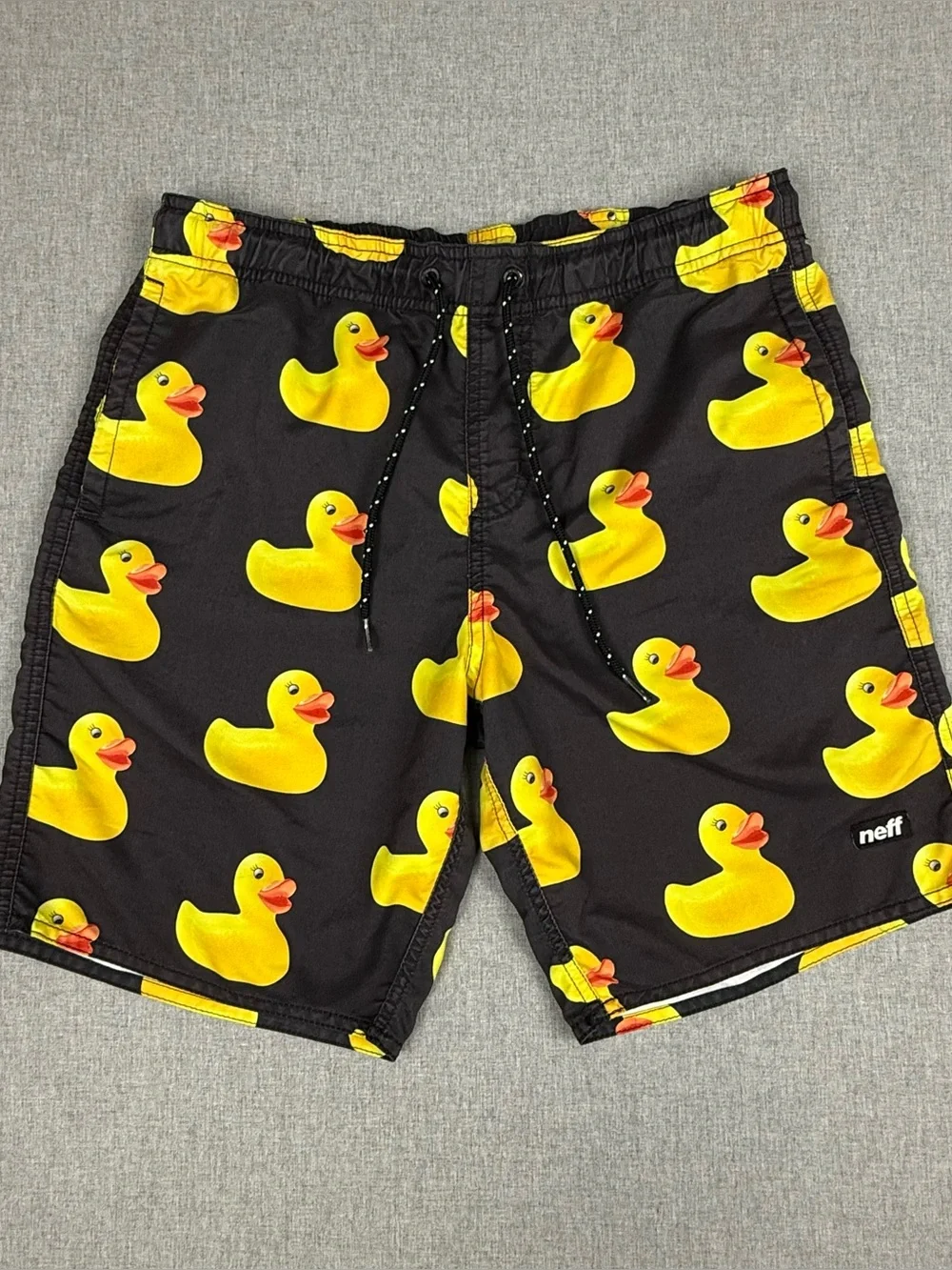 Neff Rubber Ducky Board Shorts Men's Small Black Yellow Swim Trunks